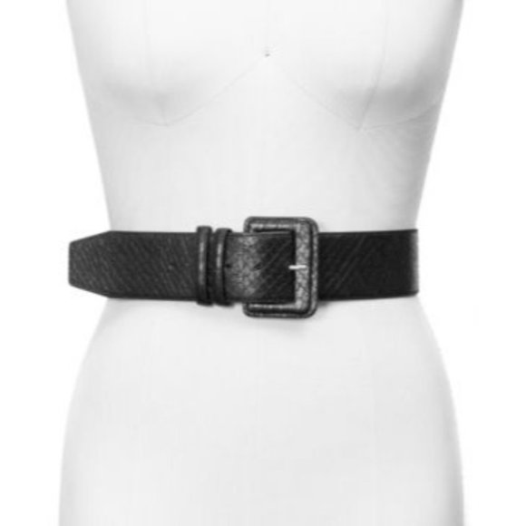 INC Snakeskin-Embossed Stretch Belt Black - NWT - Size S / M - Picture 1 of 4